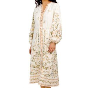 New Calypso Linen Blend Long Sleeve Floral Printed midi Dress